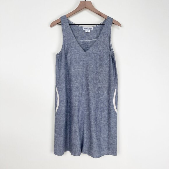 Made In The USA Linen Mini Shift Dress Boho Coastal Cowgirl Grandma Nautical - Picture 6 of 11